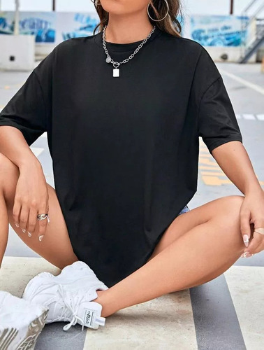 Playera Mujer Oversize Manga Corta Camiseta De Color Sólido