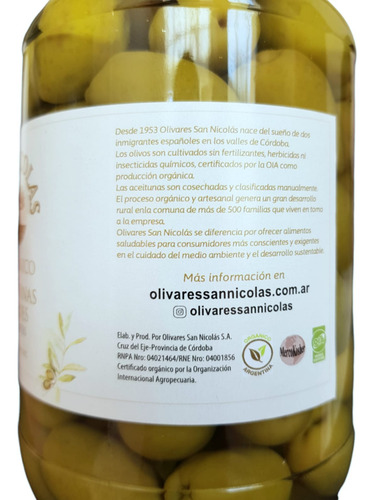 Aceitunas Verdes Gigantes San Nicolás X 250gr- Orgánicas