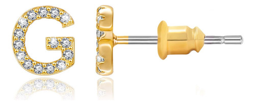 Pendientes Con Inicial Chapados En Oro De 14 Quilates Zircon