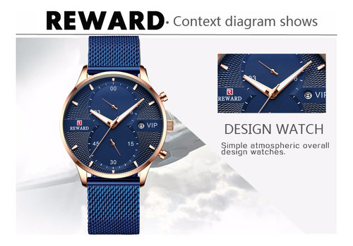 Relojes Reward de acero inoxidable para hombre, correa de color azul