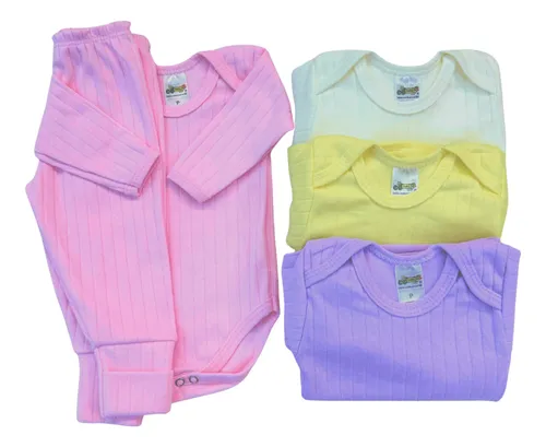 Kit 6 Peças Canelado 3 Body 3 Mijao Bebê Manga Longa Rn