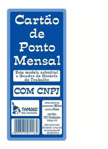 Cartao De Ponto Mensal Com Cnpj 100 Folhas Modelo Henry - Ta