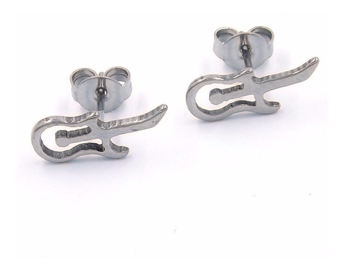 Aretes De Acero Tipo Broquel Guitarra Plateada Eg