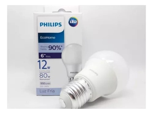 Lampara Philips Foco Ampolleta Led 12w = 80w - Pack X 2 U. Luz Fría 12w X 2 U.