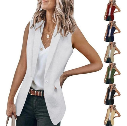 Chaqueta Sin Mangas De Color Solido Blazer Cárdigan Mujeres