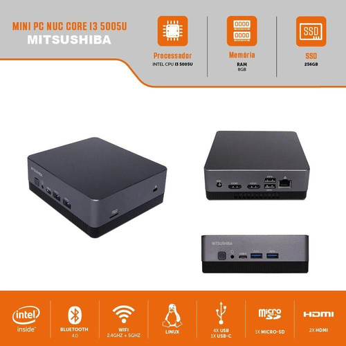 Mini Pc Nuc I3 5005u 8gb Ssd256gb Mitsushiba Bivolt