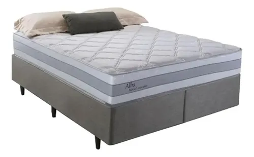 Cama Box Herval King Alba, 65x193x203 Cm, Molas Ensacadas Cor Cinza