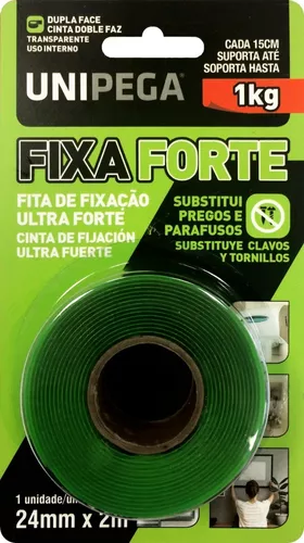 Fita Dupla Face Fixa Ultra Forte Unipega 24mm X 2m Cor Verde