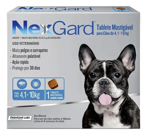 Antipulgas E Carrapatos NexGard Cães 4 a 10kg Comprimido Sabor Ca...