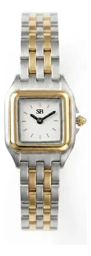 Relógio Feminino Quadrado Dourado e Prata Boxy Bicolor Gold Fundo Branco