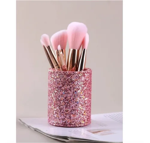 Organizador Base Porta Brochas De Maquillaje Rosa Glitter