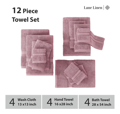 Juego De Toallas De Baño Lane Linen Luxury, 12 Piezas, 100%