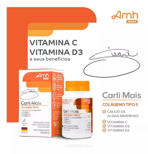 Carti Mais Colágeno Tipo 2 + Cálcio + Vitaminas Da Amh Farma