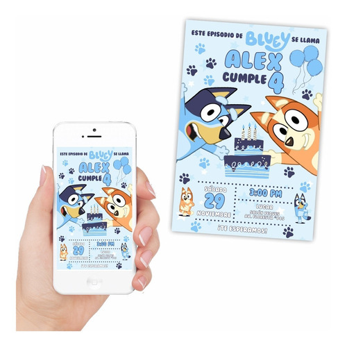 Invitación Digital Cumpleaños Bluey Para Niño O Niña