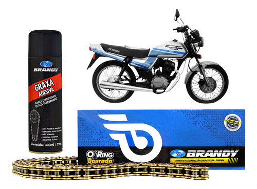 Kit Corrente Transmissão Gold Para Moto Cg 125 + Graxa Spray