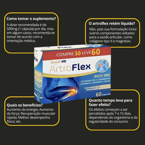 Kit 2 Artroflex Colágeno Tipo 2 Magnésio Vitamina 120 Caps