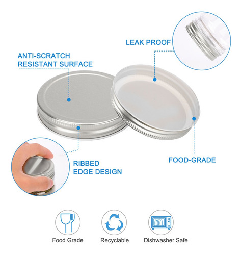 10 Tapa Para Tarro Mason Jar De Boca Ancha 87mm Dia Plateado