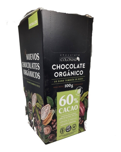 Barra De Chocolate Orgánico 60% De 100g Colonial X 6u
