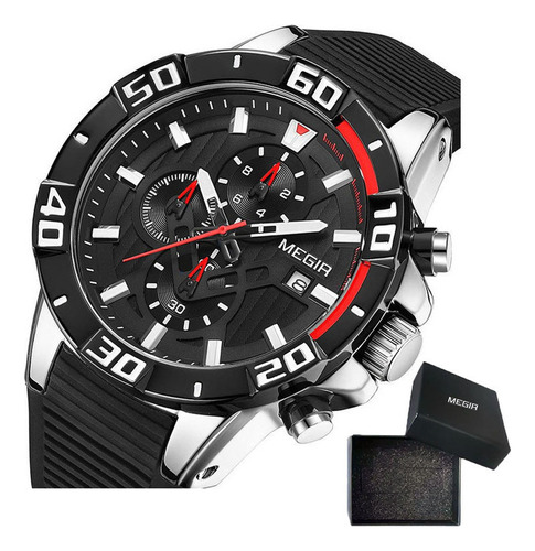 Reloj Megir 2121 con cronógrafo luminoso y correa de cuarzo, color negro