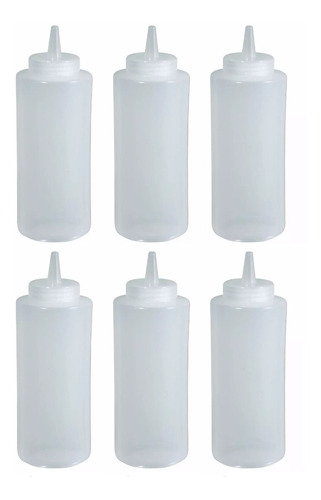 Set 6 Tarros Plásticos Transparentes Exprimibles Salsa 12oz