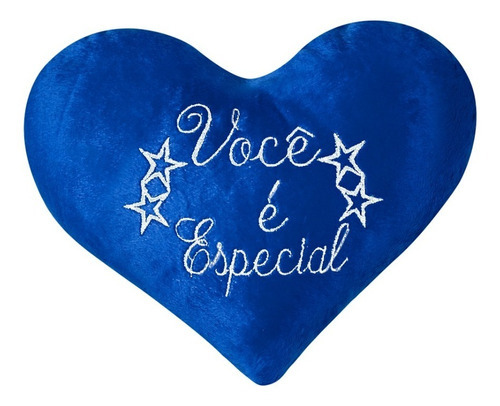 Coração De Pelúcia Bordado 28x22 Frases Apaixonadas Cor Azul Desenho do tecido Você é especial