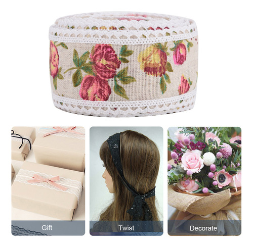 Diy Encaje Impreso Flor Arpillera Cinta Cinta Yute Arpillera