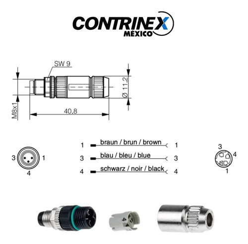 Conector Macho M8 Recto 3 Polos Armable Contrinex