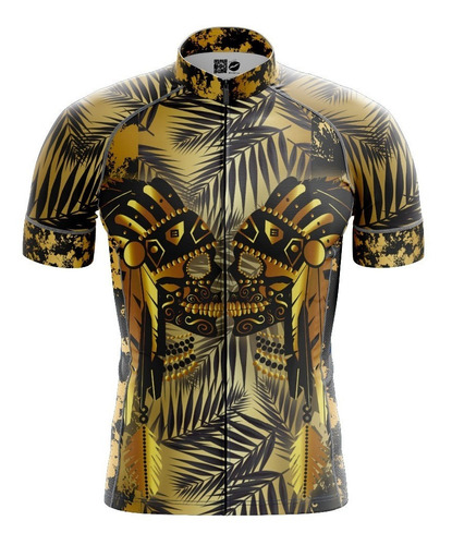 Jersey Ciclismo Maillot Corta Calavera Penacho Apache Dorado