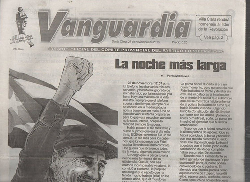 Diario Vanguardia Santa Clara Cuba 27 N Muerte Fidel Castro