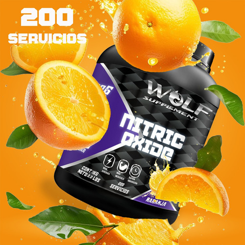 Óxido Nítrico Pre Entreno 1kg Wolf 200 Serv Varios Sabores Naranja