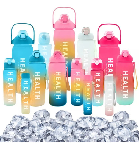 Set Termo De Agua Motivacional 4 Piezas Botella Colores
