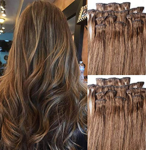 18  100% Remy Cabeza Completa Cabello Humano Extensiones 7pc