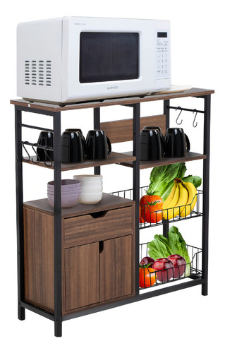 Organizador Mueble Multiusos Para Microondas Con Repisas Canastilla Tablero MDF Color Café Kingshouse