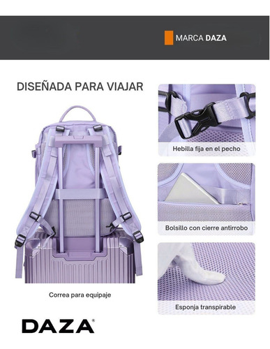 Mochila Viaje Carry On Porta Notebook 25l Daza Webag14 Equipaje De Mano Cabina Avión Con Puerto Usb Y Bolsillo Para Zapatos Ideal Para Universidad Negocios - Violeta