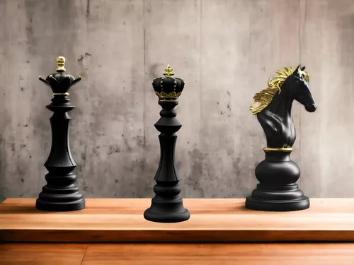 Decoração Peças De Xadrez Preto Rei Rainha E Cavalo Escultura