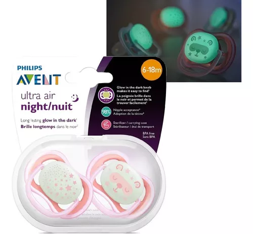 Chupete Philips AVENT Ultra Air Nighttime, 6-18 meses, rosa