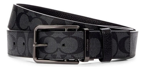 Cinturón Para Hombre Coach 91288 De Cuero Negro-gris Signature Diseño De La Tela Signature Con Hebilla Color Gris Oscuro Y Diseño De La Hebilla Cuadrado Talle Unitalla Recortable