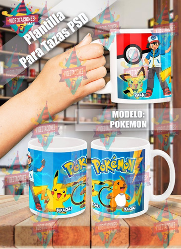 14 Diseños Tazas Pokemon Sublimar Psd Y Png