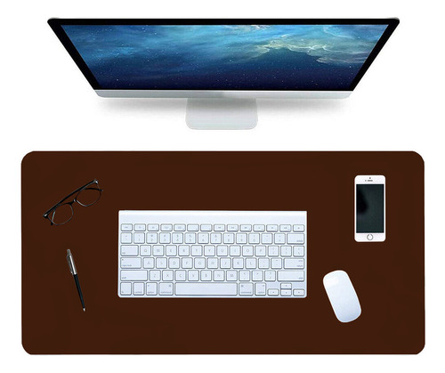 Mousepad 80x30 Em Couro Sintético Para Escritório Decoração Cor Marrom Café