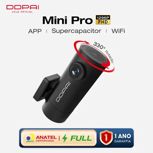Câmera Veicular DDPAI Mini Pro 1296P com Wi-Fi Ângulo de 140° Visão Noturna Sensor G e Lente Rotativa 330°
