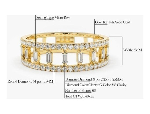Anel De Dupla Fileira De Diamante Micro Pave Em Ouro 18k