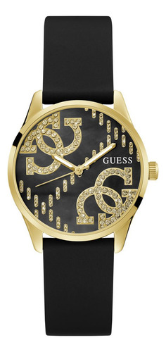 Reloj Mujer Guess Steel Dorado Silicona. Correa Negro