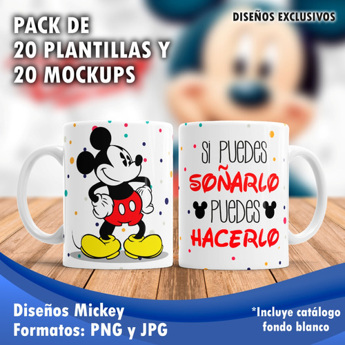 20 Plantillas P/tazas + 20 Mockups Mickey Minnie Para Redes