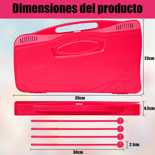 Metalófono Cromático 25 Notas Xilófono Escolar Con 4 Baqueta Rosa