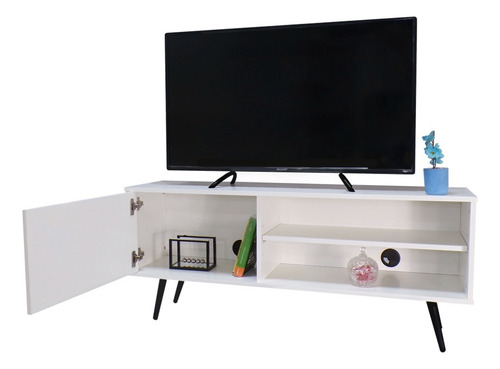 Mueble Para Tv Decomobil Credenza Con Pasacables Color Blanco Absoluto