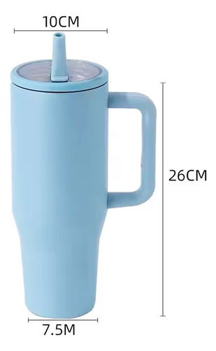 Termo 1200ml Doble Pared Térmico Acero Inoxidable Con Popote Azul Claro