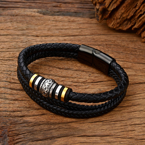 Men's Stainless Steel & Leather Magnetic Buckle Blet