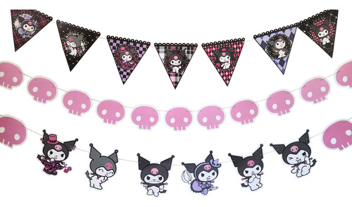 Kuromi Set Guirnaldas Y Banderin X 3 Unidades Varios Kuromi