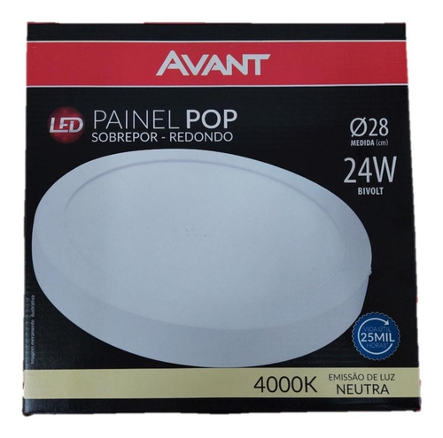 Painel Plafon Led 24w Sobrepor Redondo Neutro 4000k Avant Cor NEUTRO-4000K 110V/220V (Bivolt)