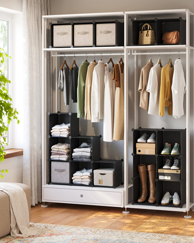 Armario Modular Con 16 Cubos Zapatero Modular Negro